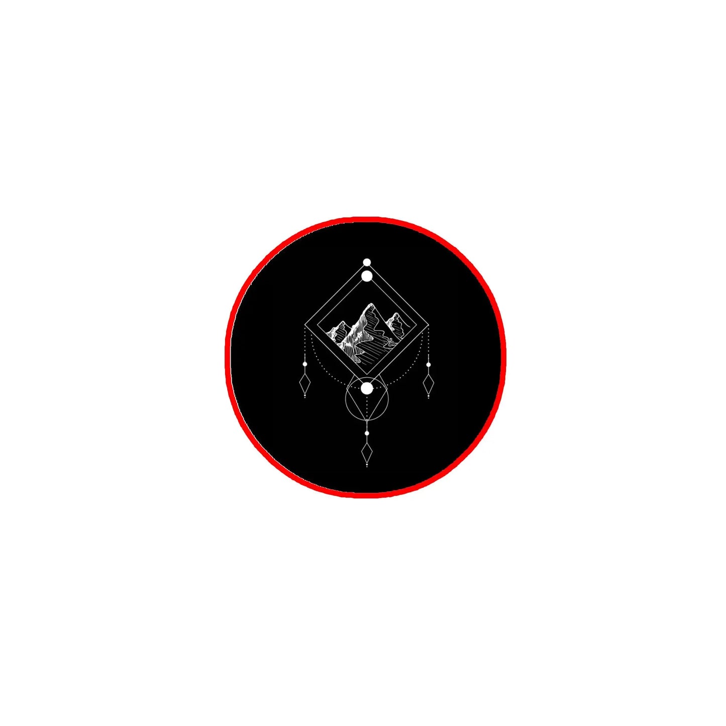 2.25-inch round pinback badge with black center and red border, tattoo-style design