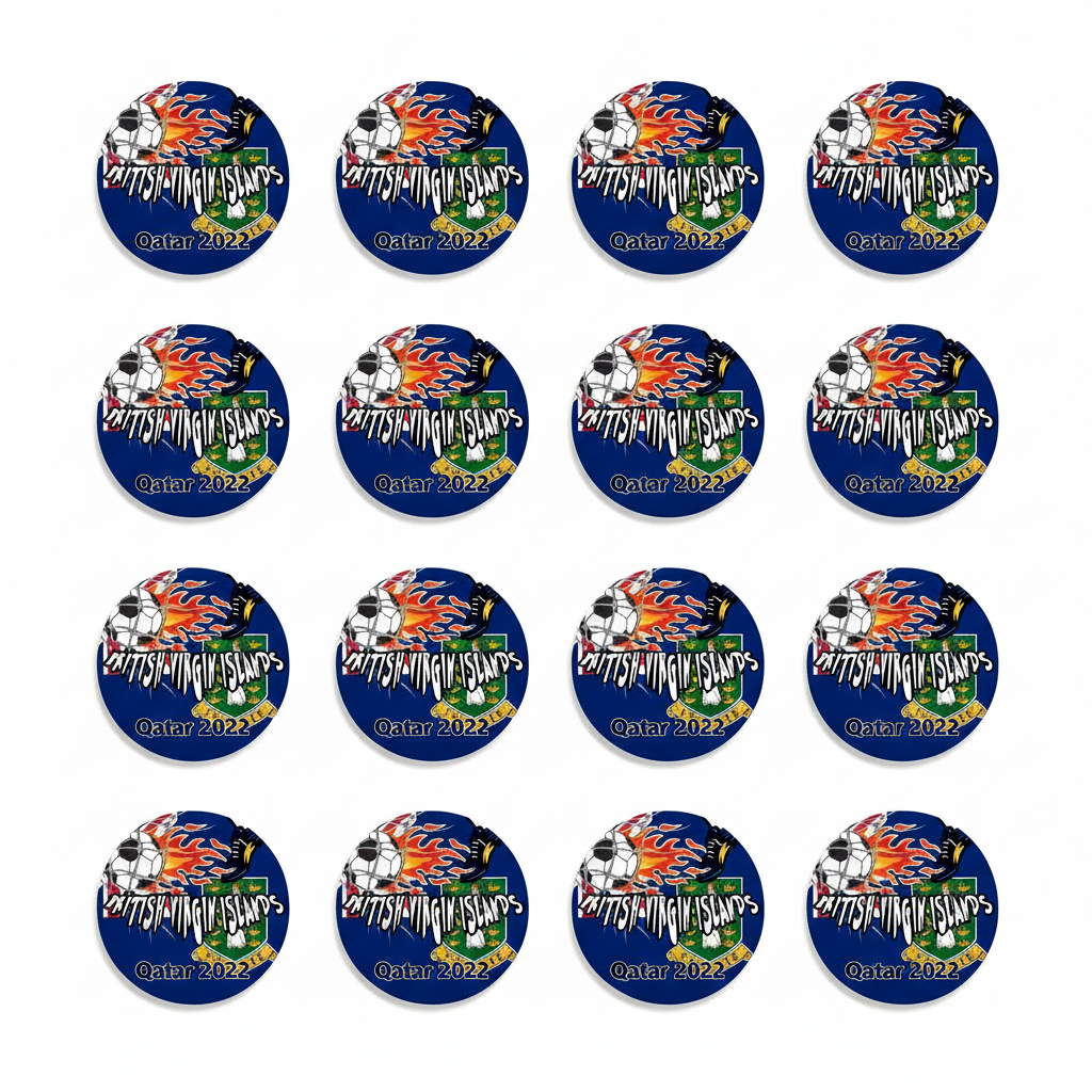 A grid of 15 identical round stickers or decals on a plain white background. Each sticker has a dark blue background with a soccer ball, flames, the text 'BOTTINGHAM A.