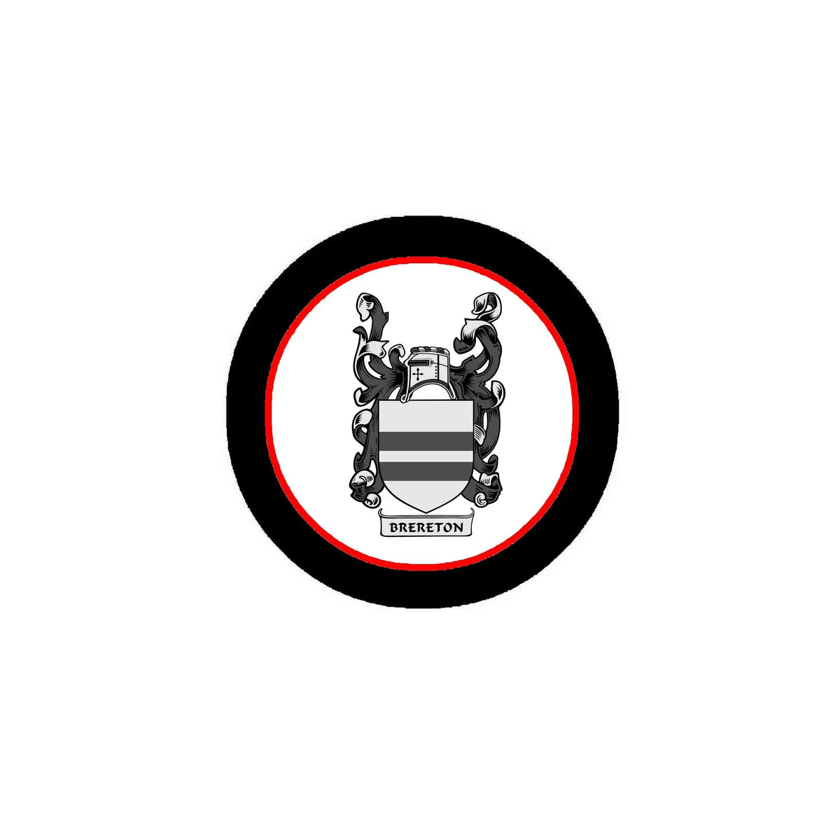 3-inch circular family crest coat of arms magnet, black border with red inner ring