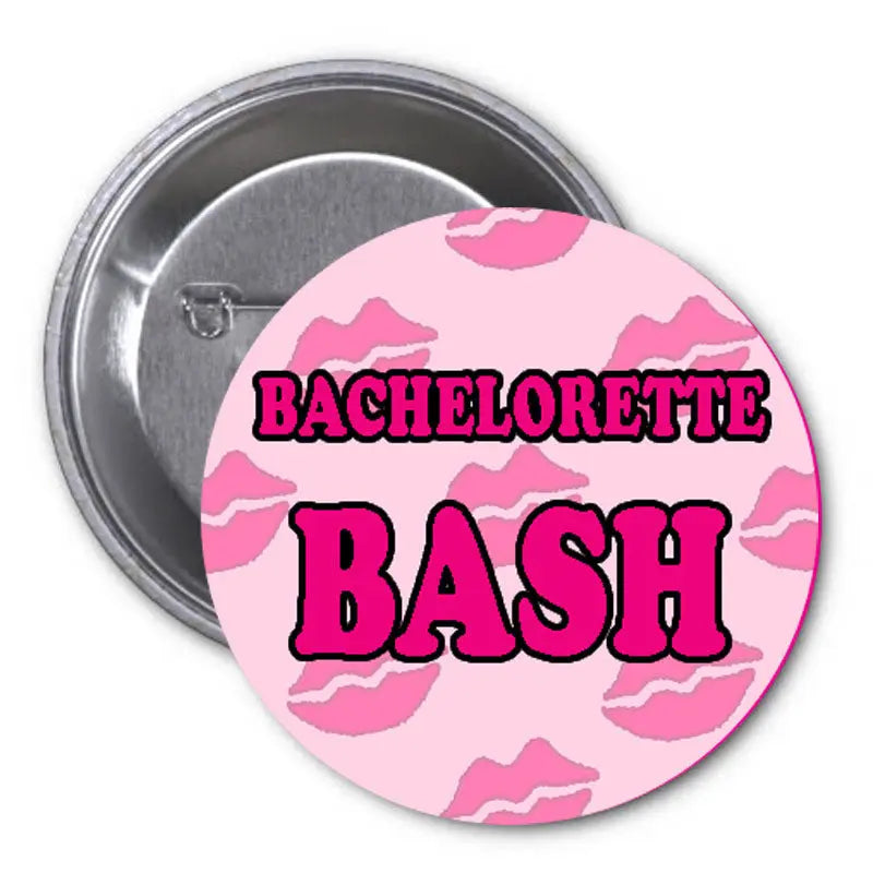 2.25-inch bachelorette bash pinback button with pink 'BACHELORETTE' and 'BASH' design.