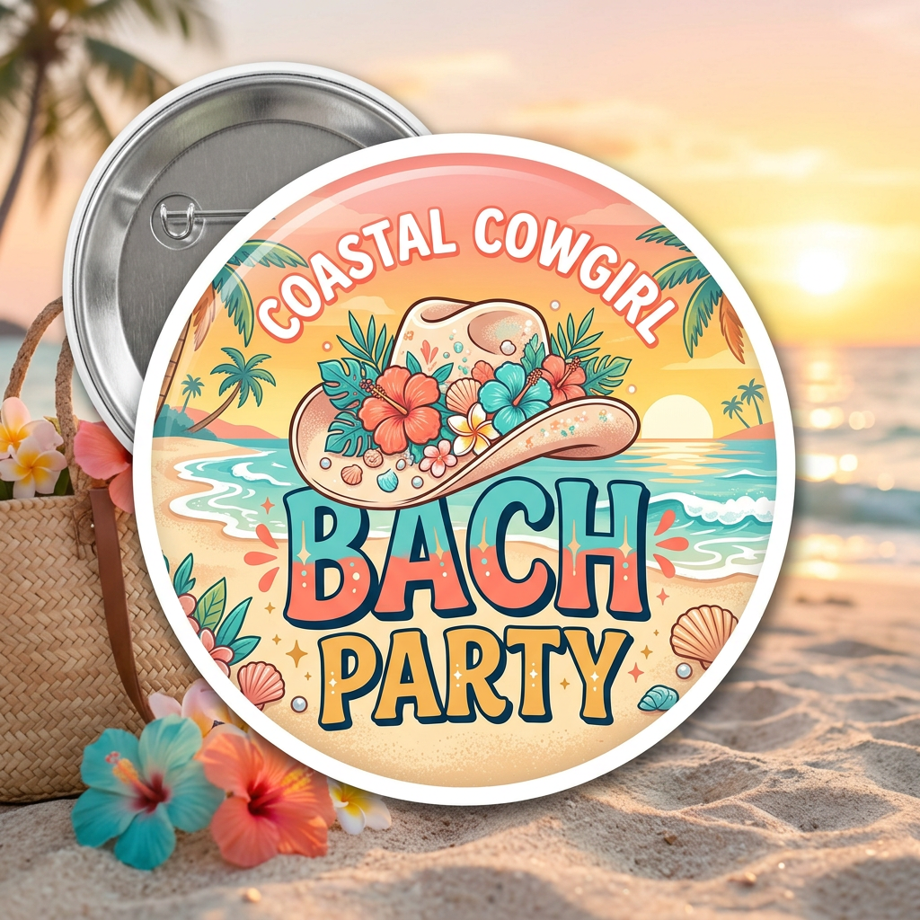Bachelorette coastal cowgirl beach bach Pin Button 2.25-inch
