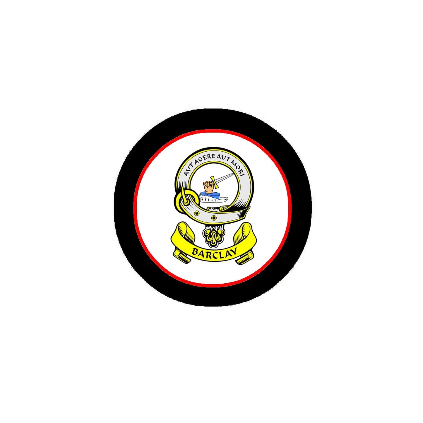 Round Barclay family crest coat of arms magnet with black outer ring and central shield