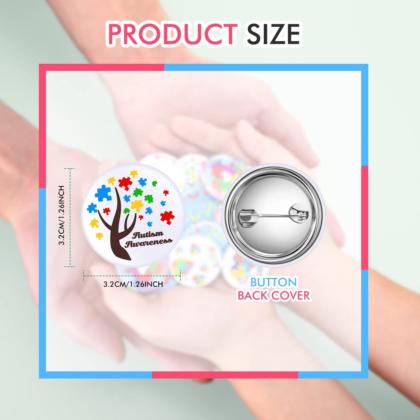 Autism Awareness Buttons Pins 1.26 Inches Autism Awareness Badge Autism Awareness Pins Pinback Buttons Badges Pins (60 Pieces)