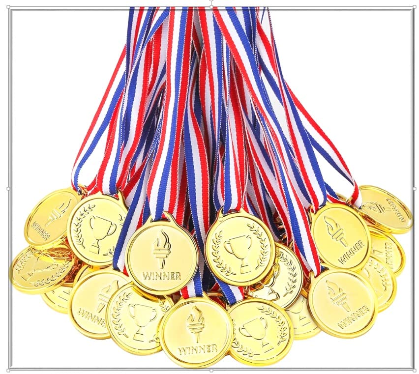 12 Pcs Children's Gold Plastic Winner Medals for Kids Golden Awards