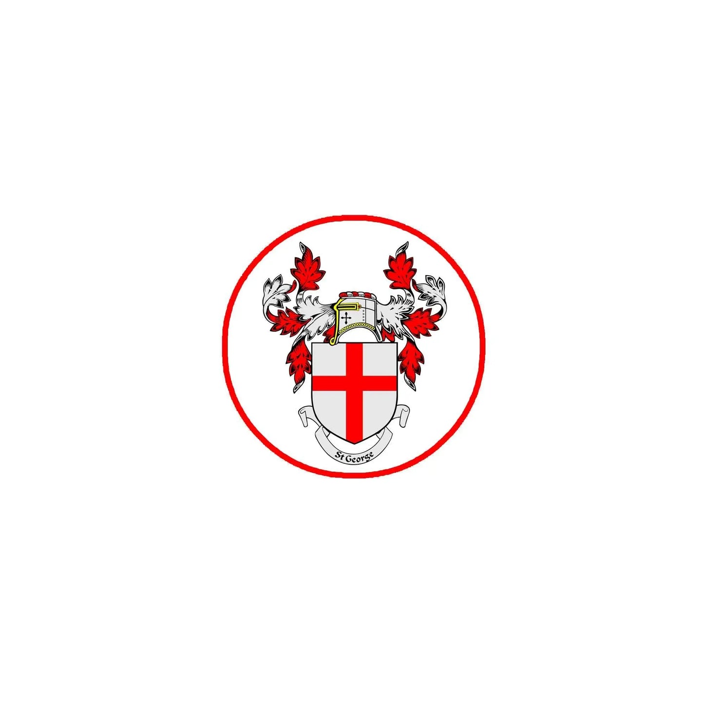 St. George family crest coat of arms magnet with red cross and maple leaves, circular