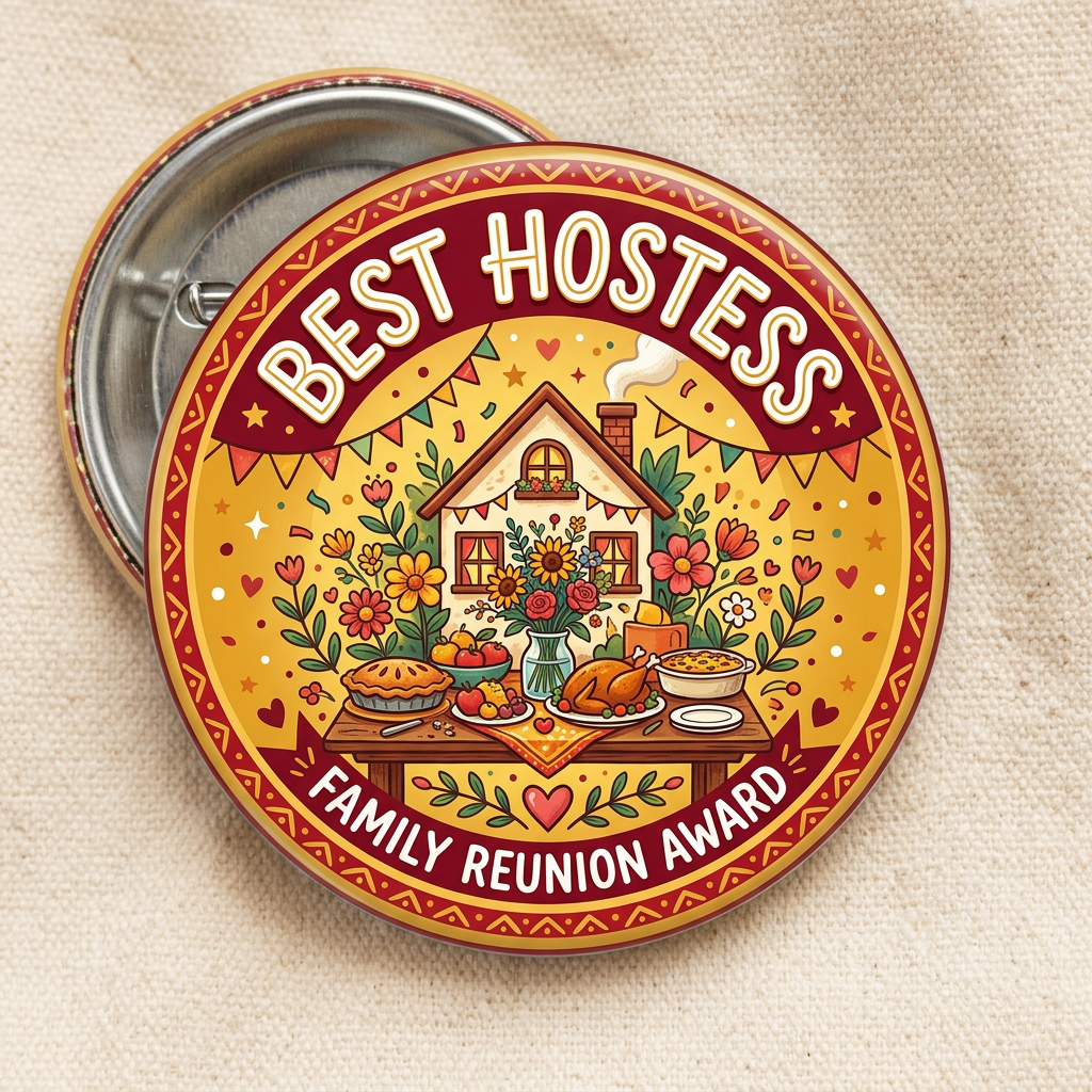 Family Reunion Award Best Hostess Pin Button 2.25-inch
