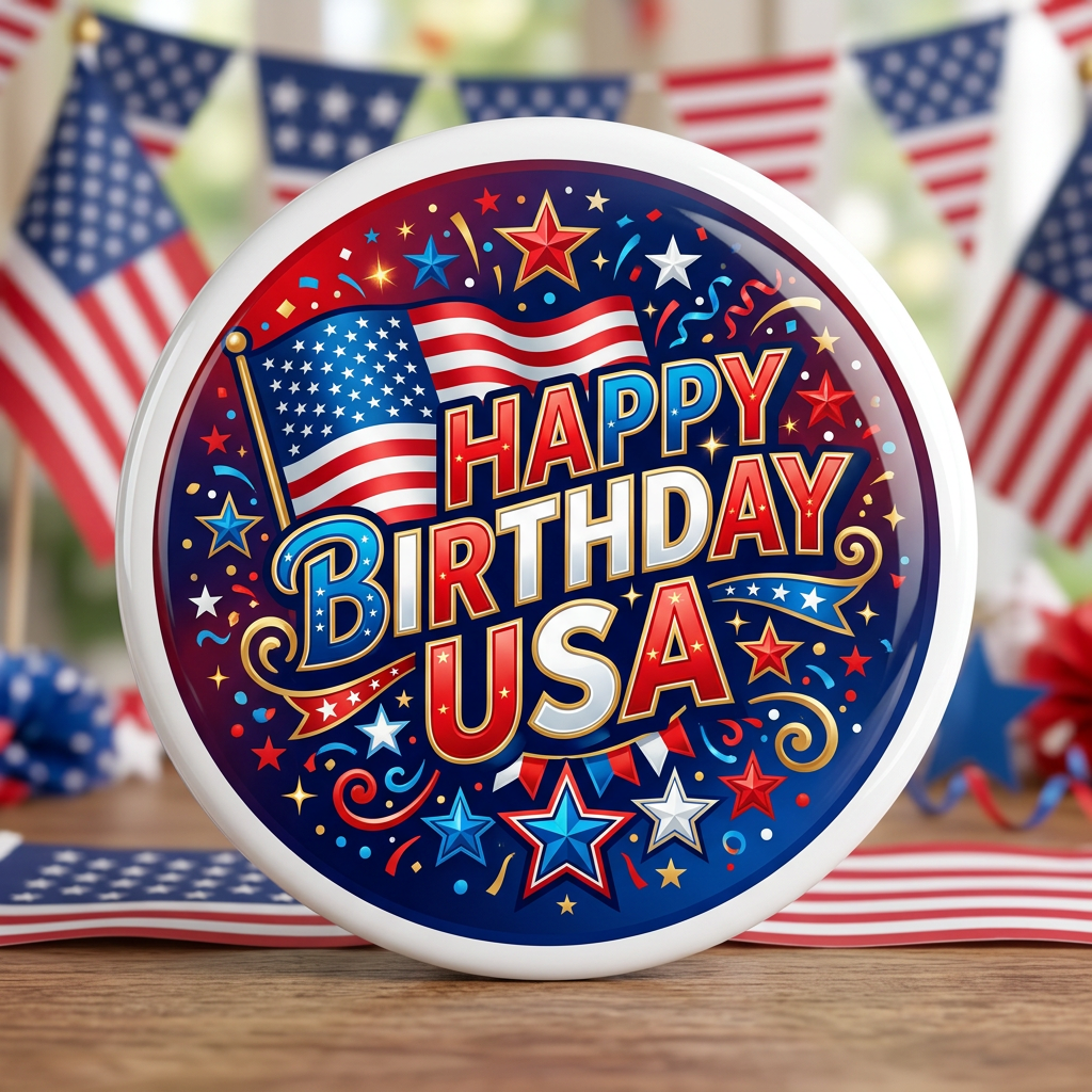 Birthday patriotic USA red white blue flag Pin Button 2.25-inch
