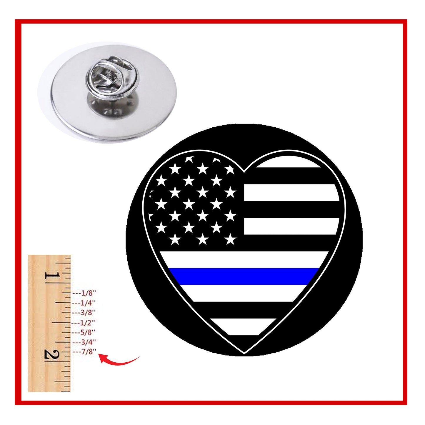 US Flag BW Lapel Pin 7/8" Heart