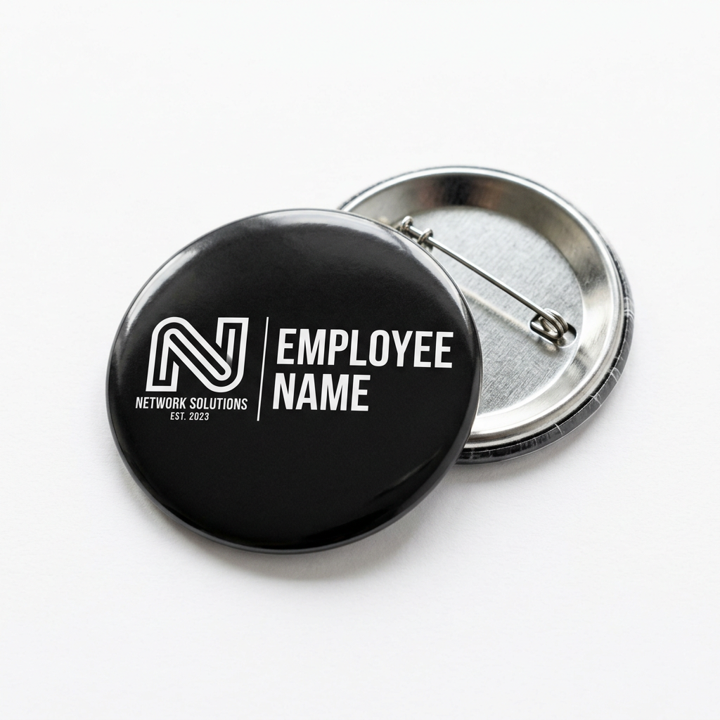 Black Employee Name with Logo Pin Button 2.25-inch
