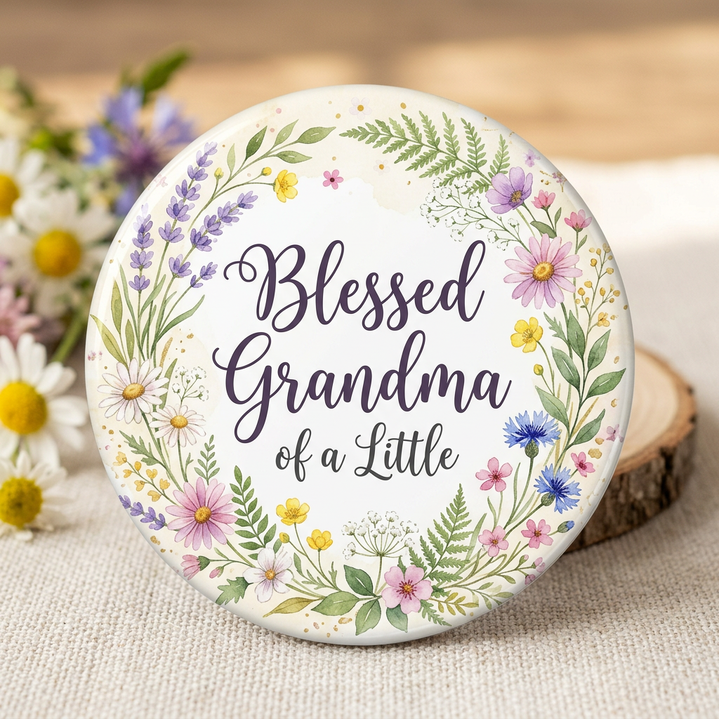 Blessed Grandma of a little Wildflower Baby Shower Pin Button 2.25-inch