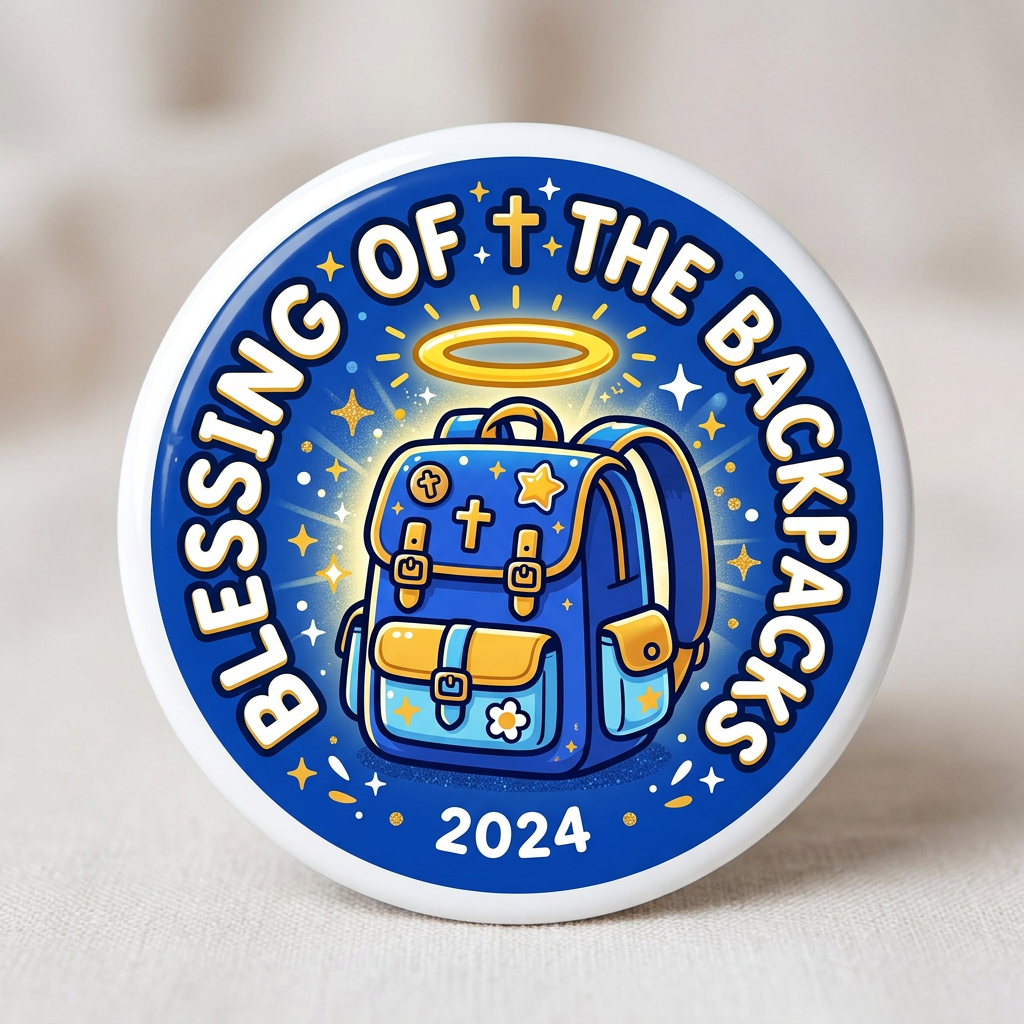 Blessing of the backpacks Pin Button 2.25-inch