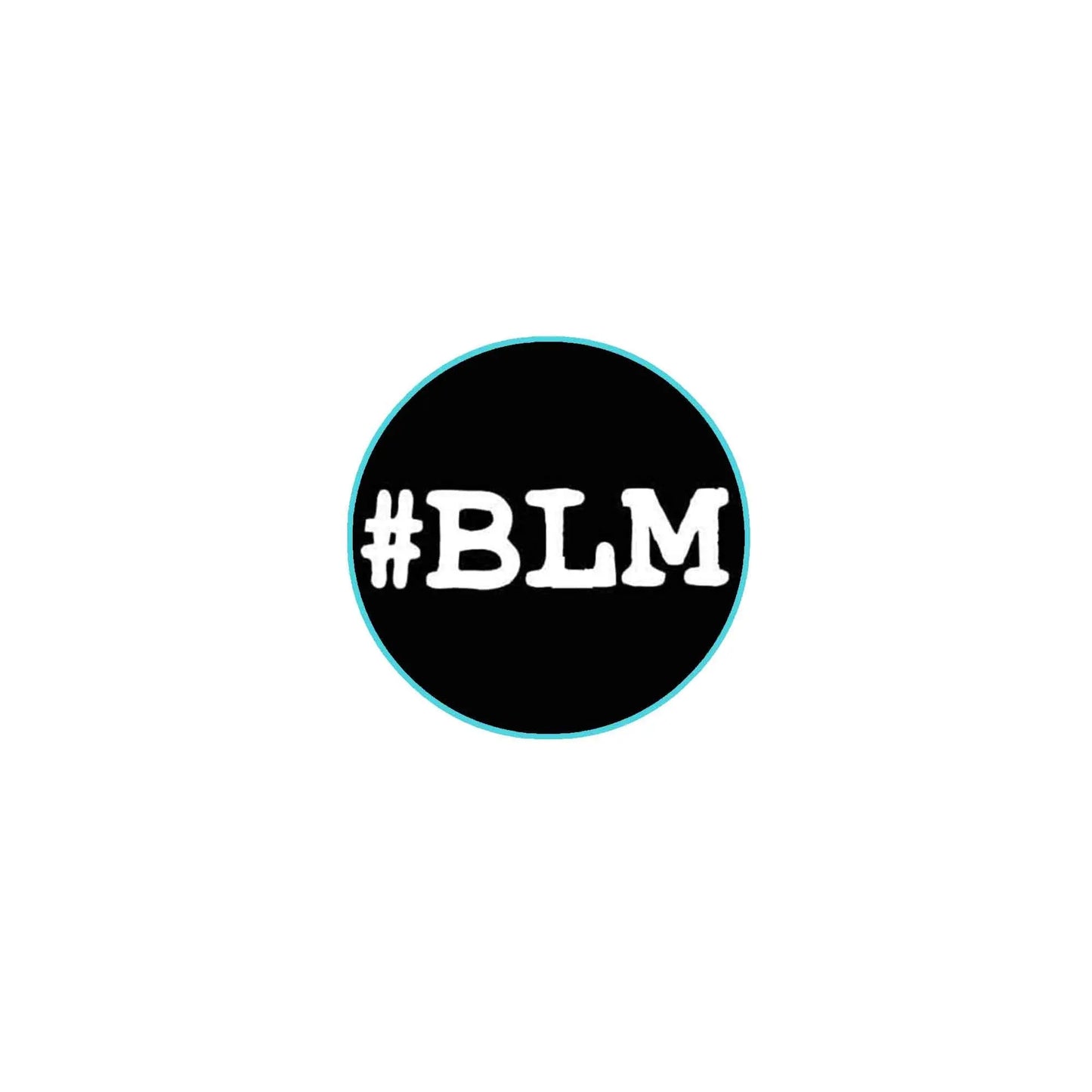 Hashtag BLM pinback button, 2.25-inch round black with white #BLM lettering