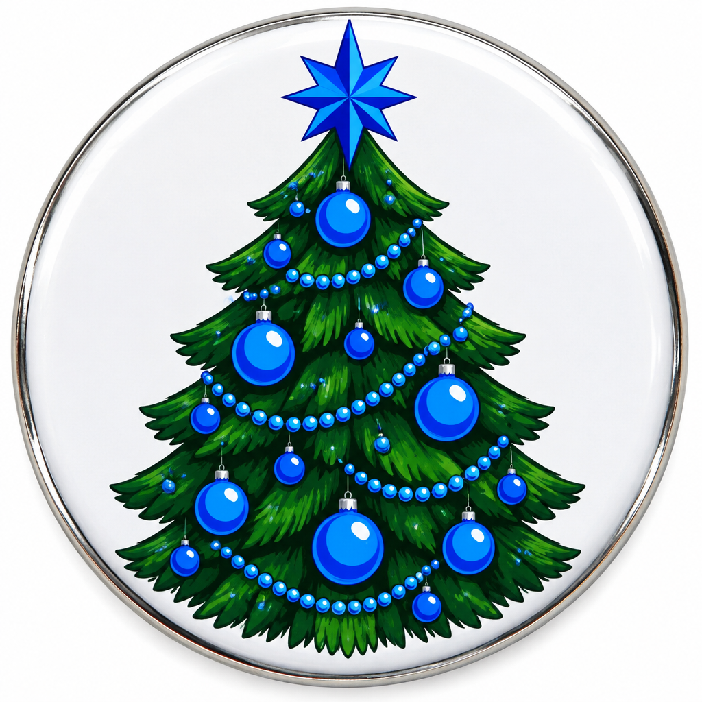 Blue and Green Christmas Tree Pin Button 2.25-inch