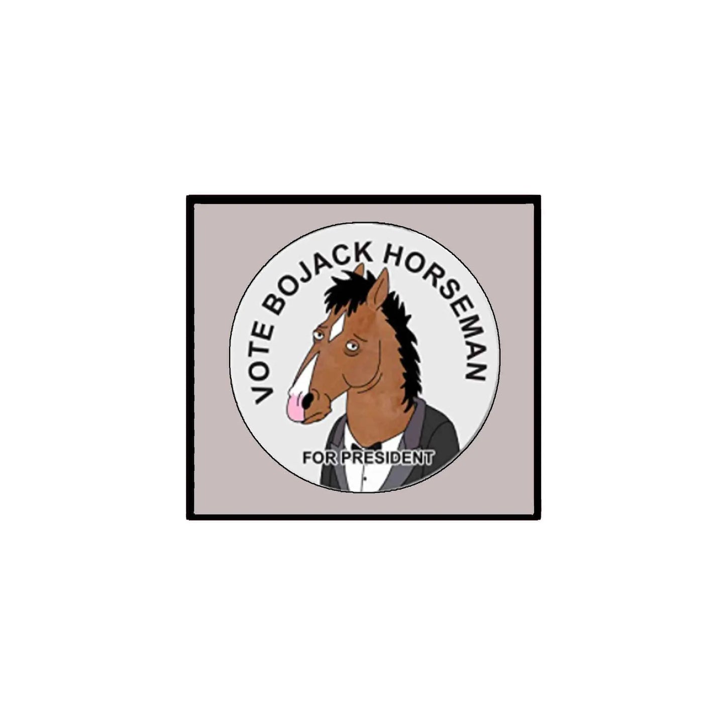 BoJack Horseman campaign pinback button with circular vote design and horse portrait