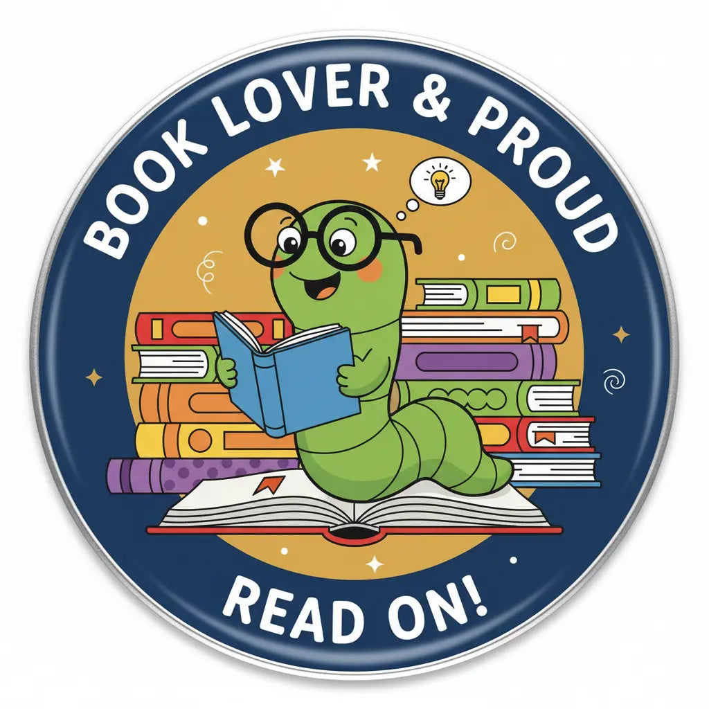 Book Worm Pinback 2.25-inch