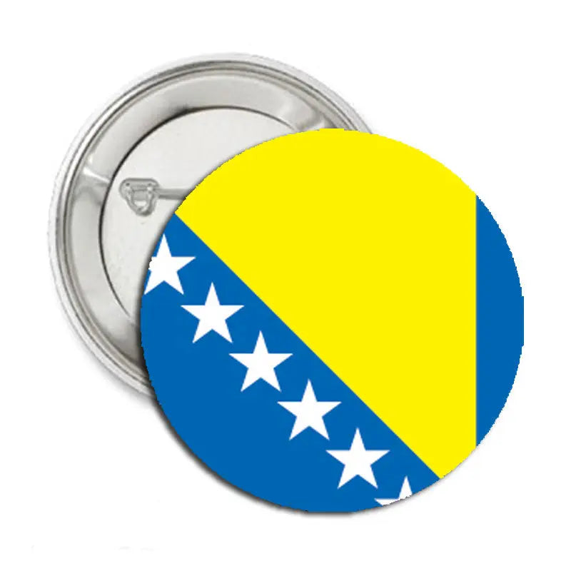Bosnia Herzegovina flag 2.25-inch round pinback badge, yellow-blue with white stars