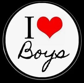 1.25-inch pinback button: black 'I Love Boys' text on white with red heart