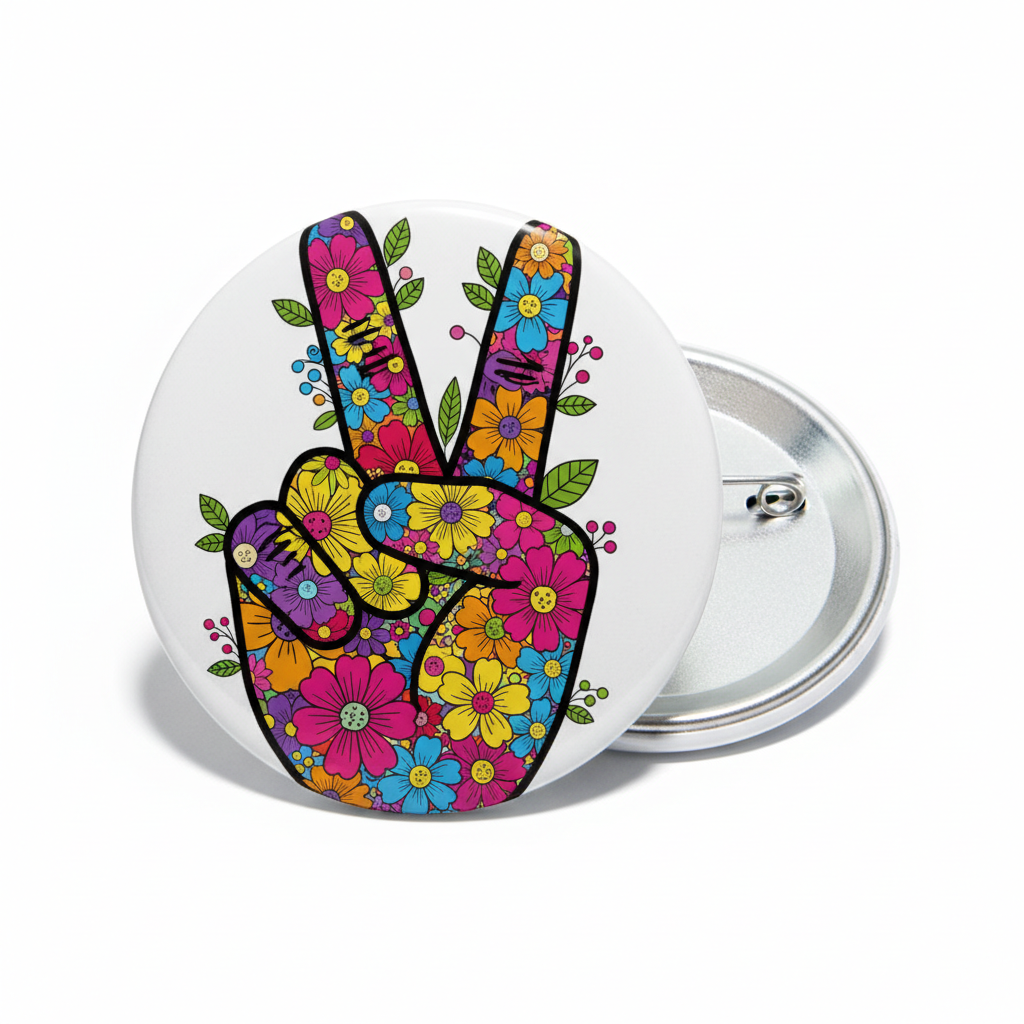 Bright Floral Peace Hand Pinback 2.25-inch