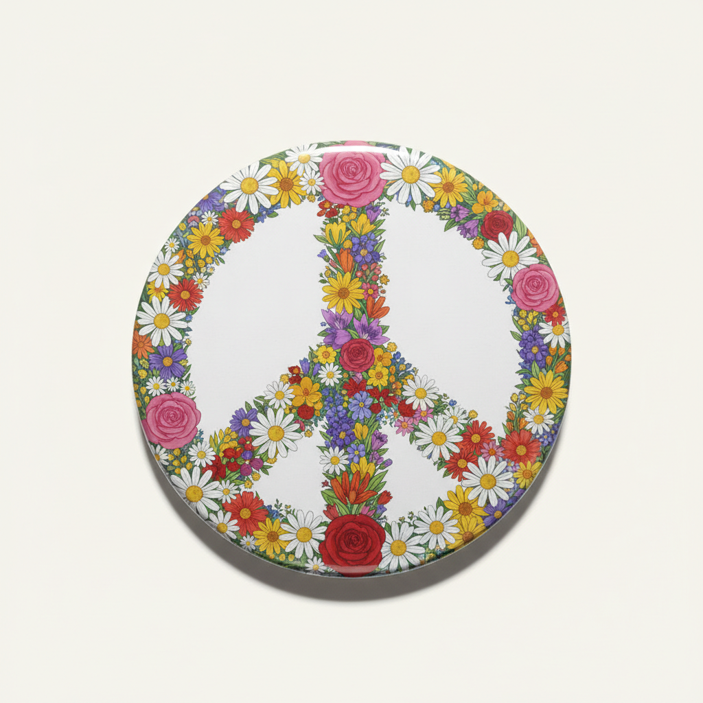 Bright Floral Peace Sign Pinback 2.25-inch