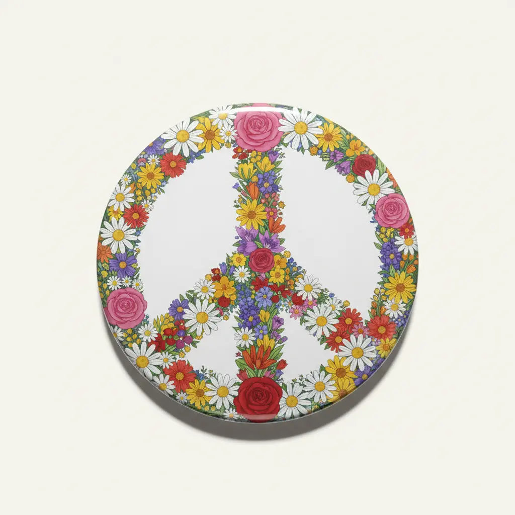 Bright Floral Peace Sign Pinback 2.25-inch