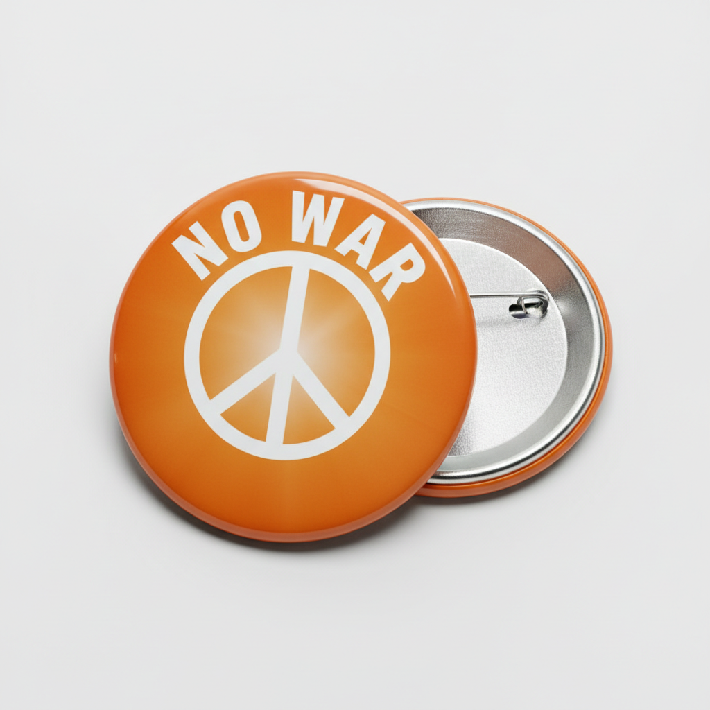 Bright Orange Peace NO WAR Pinback 2.25-inch