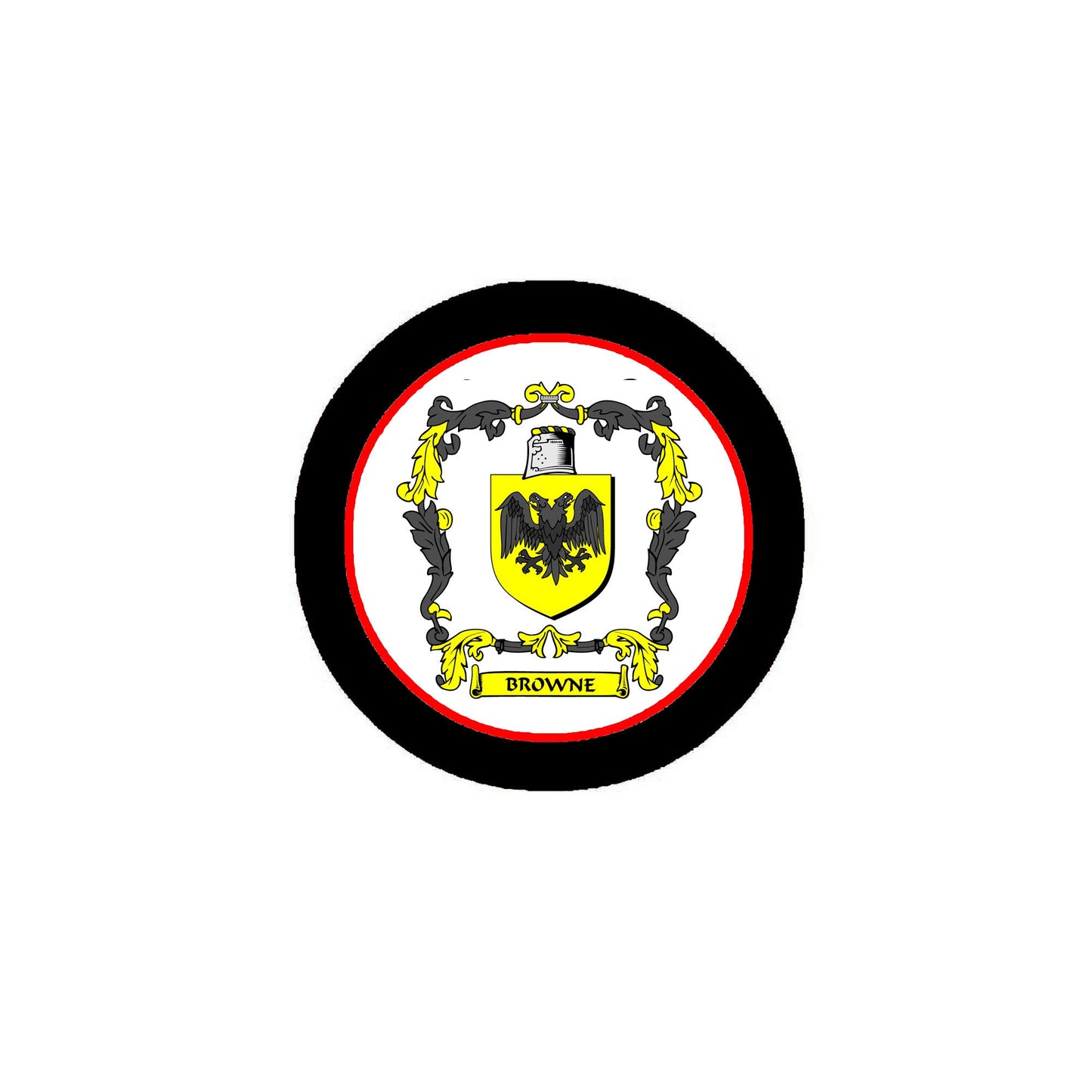 Browne 2 Family Crest 3" Coat of Arms Pinback