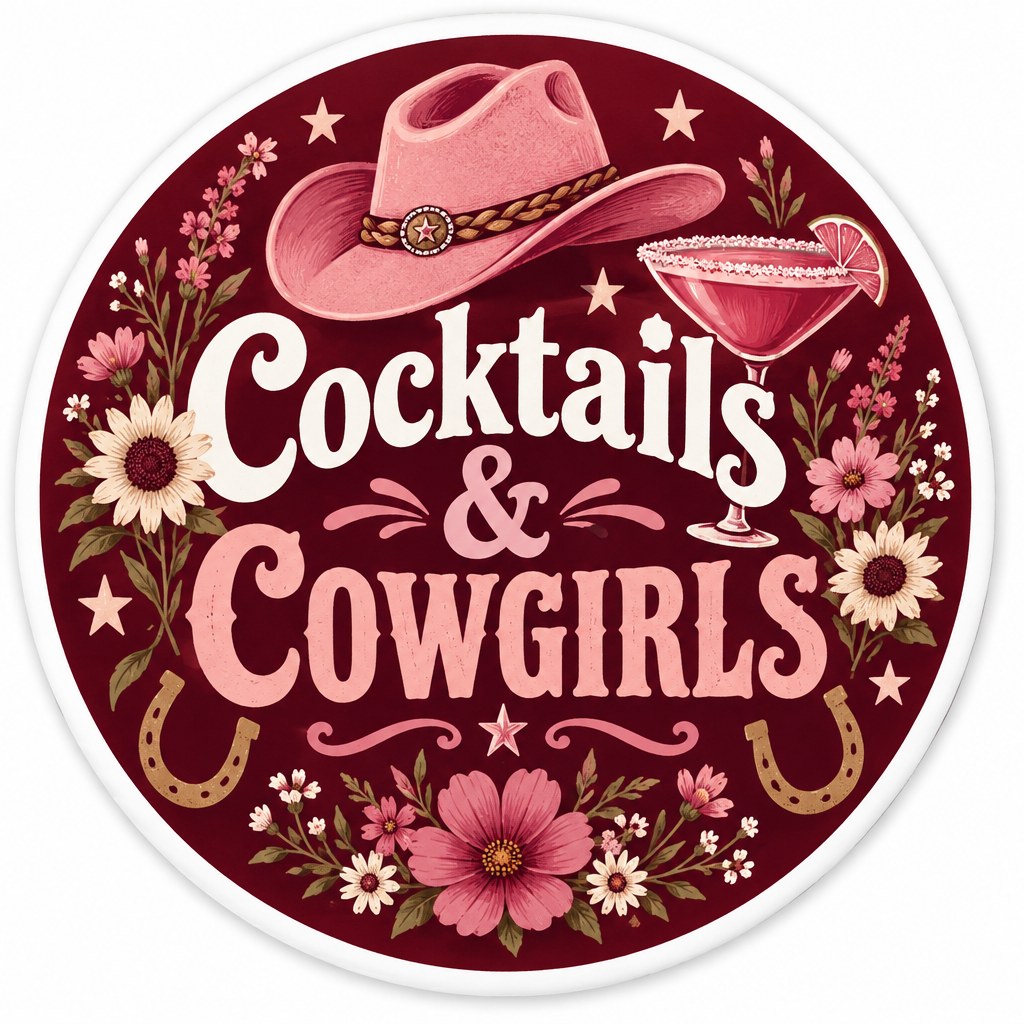 Burgundy Cocktails and Cowgirls Bachelorette Favor Pin Button 2.25-inch