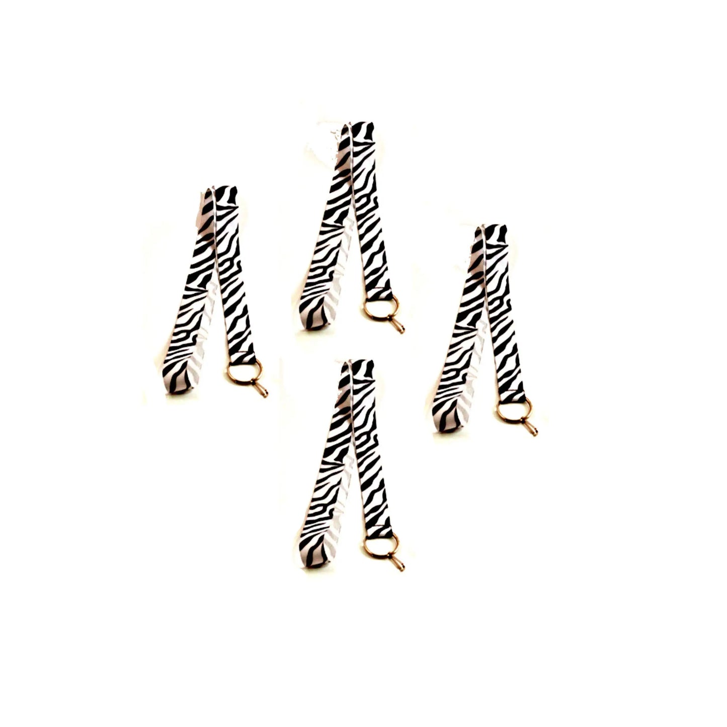 Set of 4 zebra-print lanyard key holders with gold-tone clasps