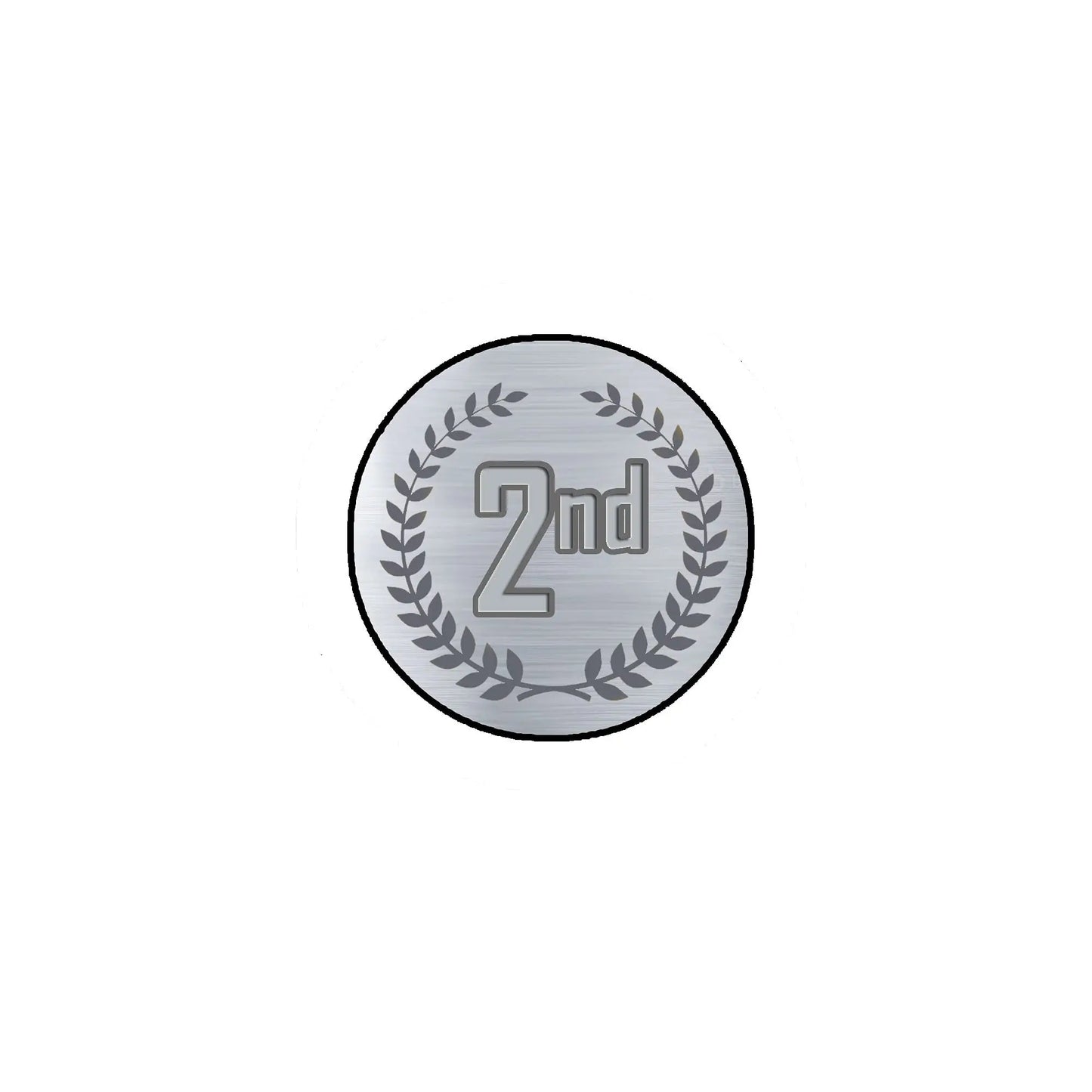 2.25-inch round pinback badge with gray "2nd" and laurel wreath