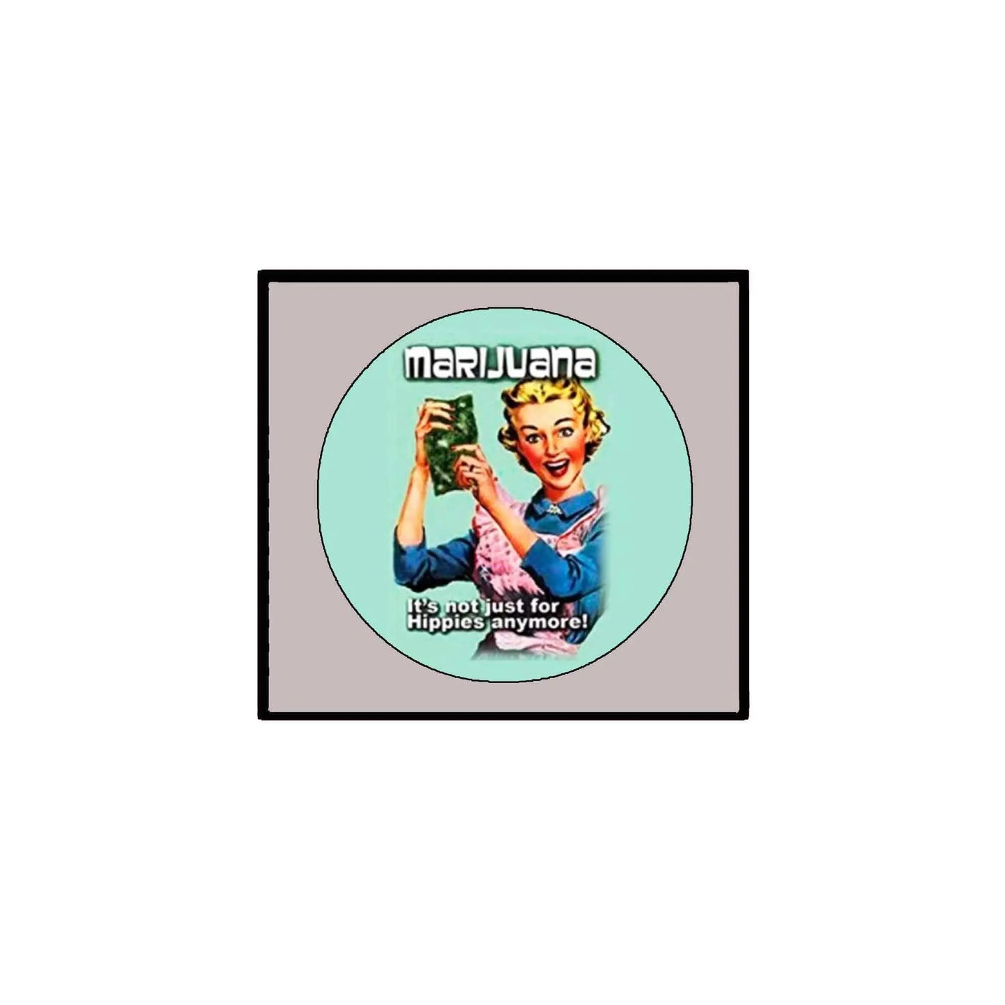 2.25-inch pinback button badge with green circular retro 'Marijuana' graphic