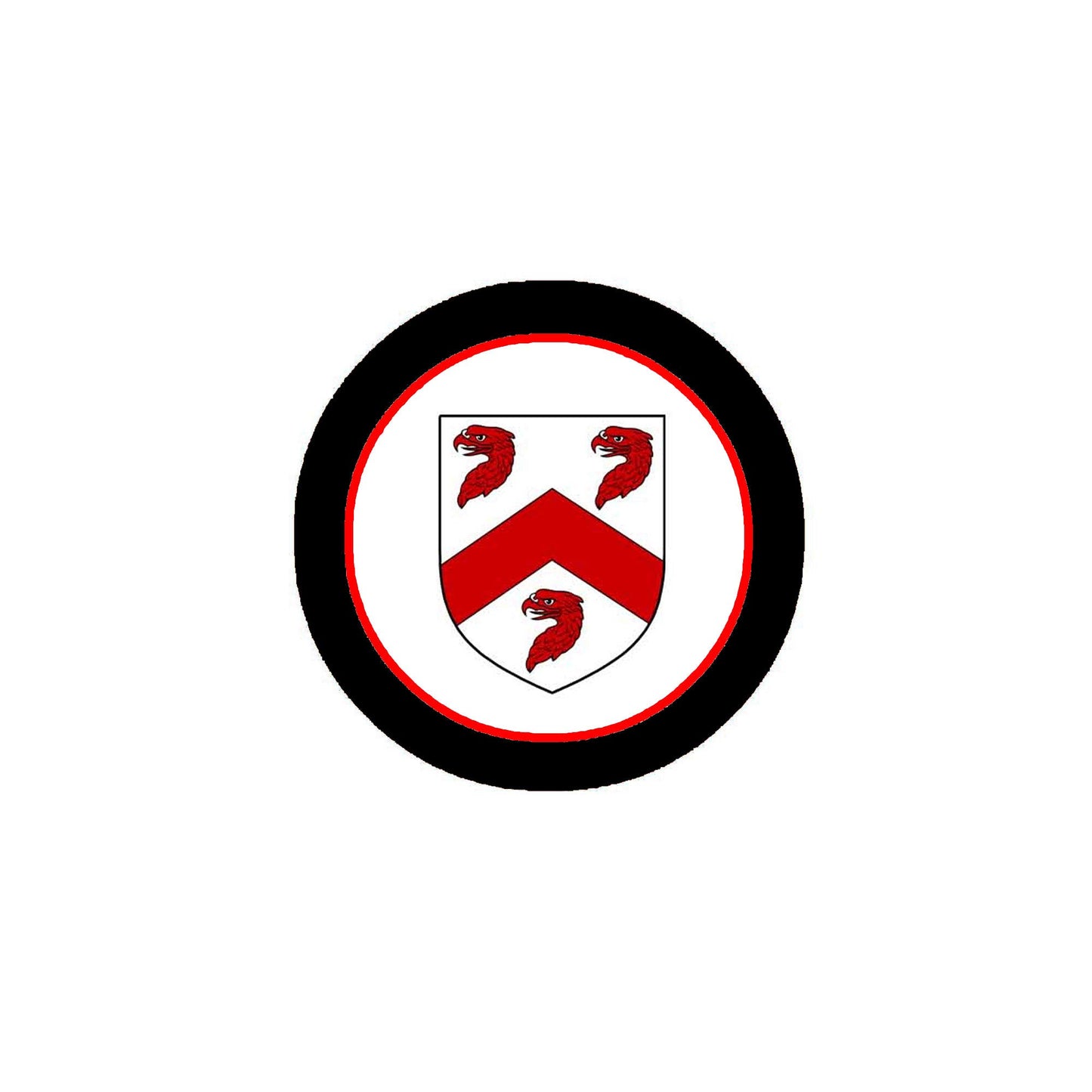 3-inch circular coat of arms magnet with black rim and red shield design