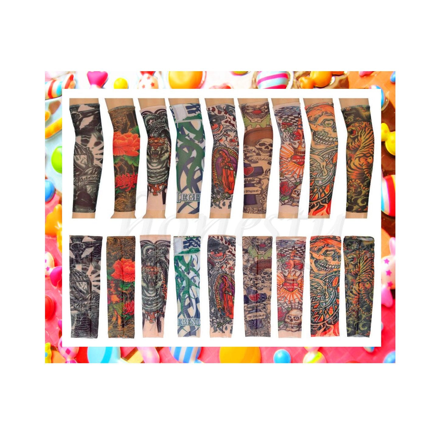 2 Pcs Set Temporary Tattoo Fake Arm Sleeves Outdoor Sun Protection Sleeves Asstd Styles