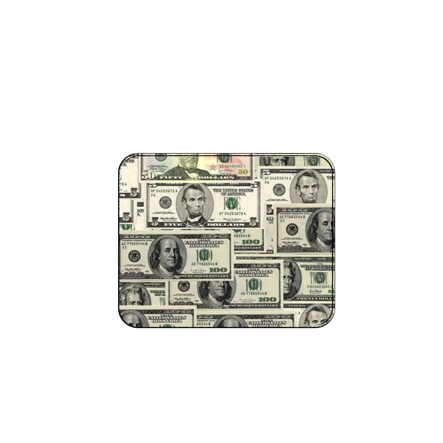 Rectangular mouse pad with US dollar bills pattern and rounded corners