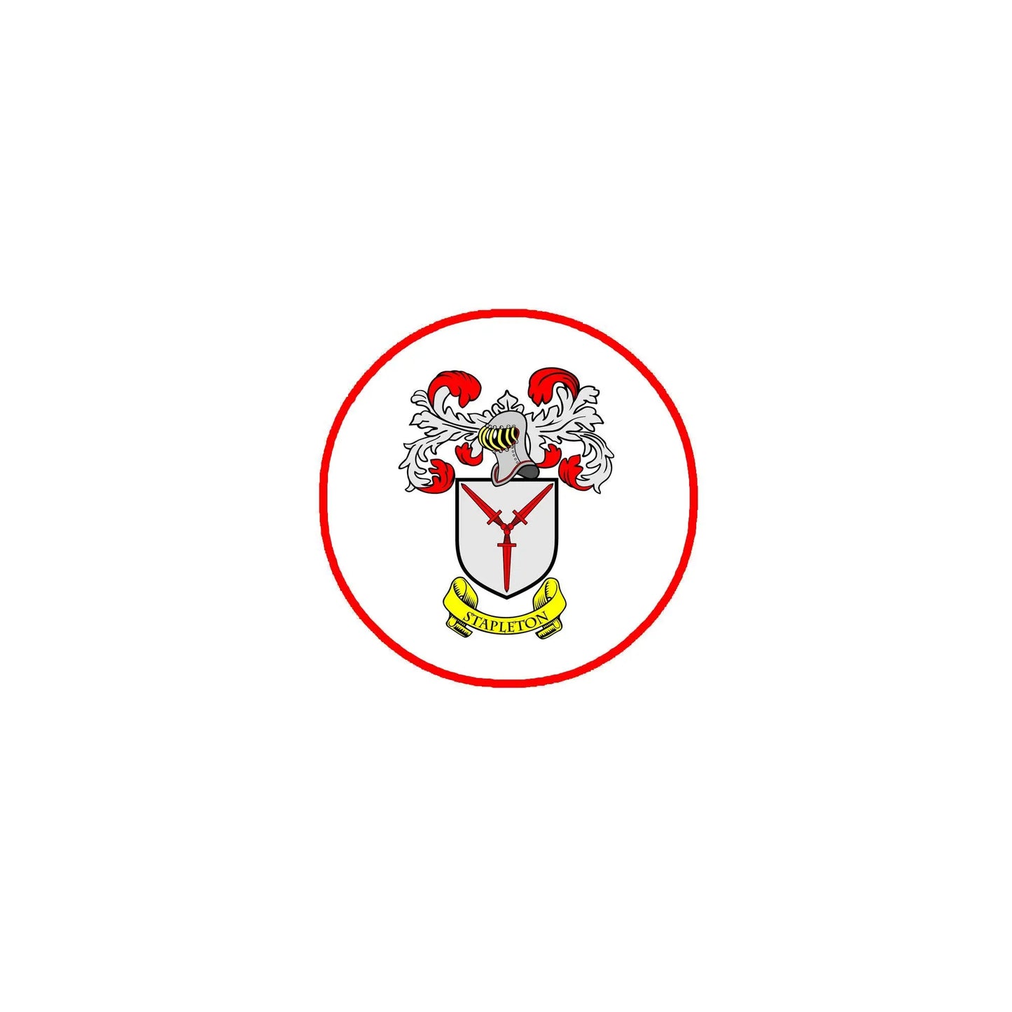 3-inch Stapleton family crest coat-of-arms round magnet with red border