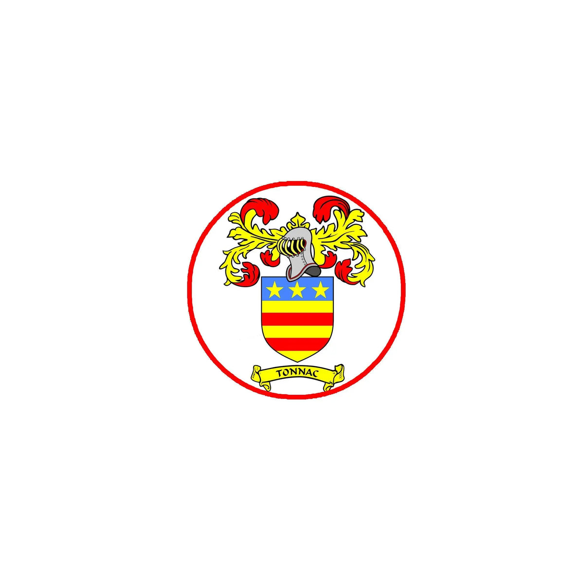 Coat of arms family crest magnet, circular design with red border and shield center