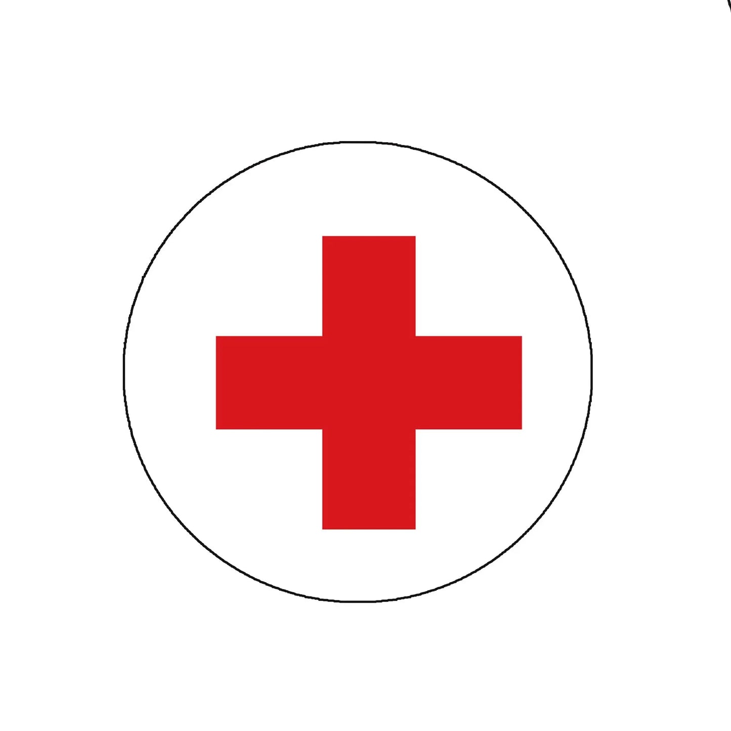 Red cross protection retractable reel emblem, red cross on white circle