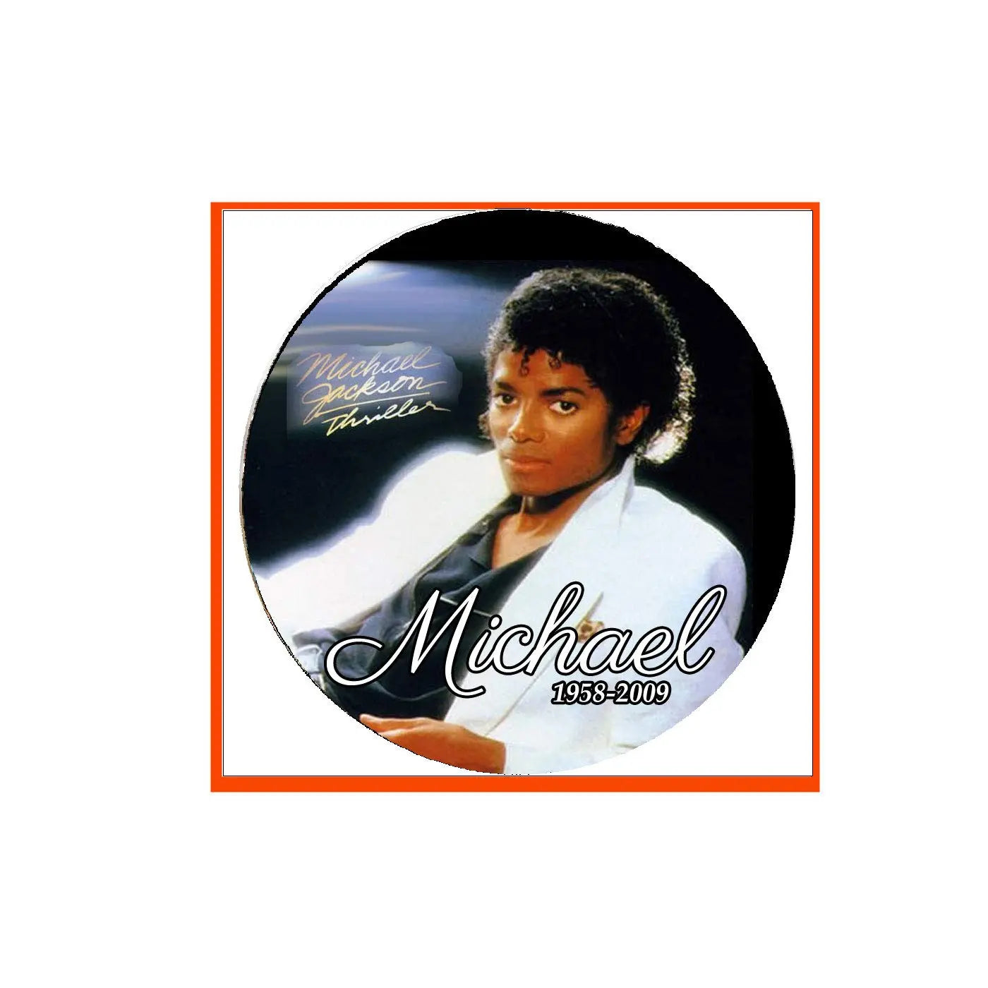 Michael pinback badge, 2.25-inch, circular photo with “Michael 1958-2009” text
