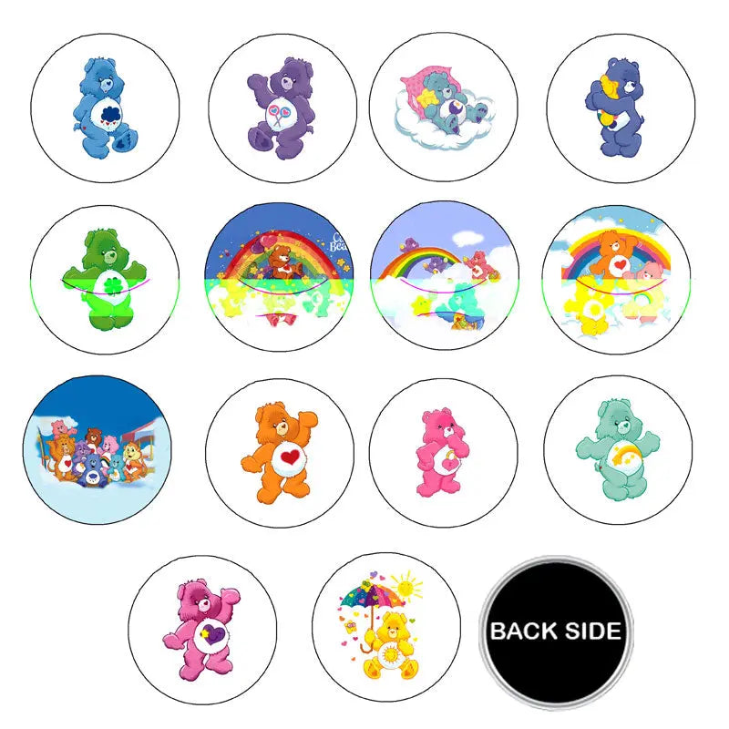 Care Bears character magnet set with colorful round bear designs