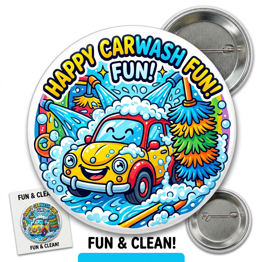 Carwash Cartoon Pin Button 2.25-inch