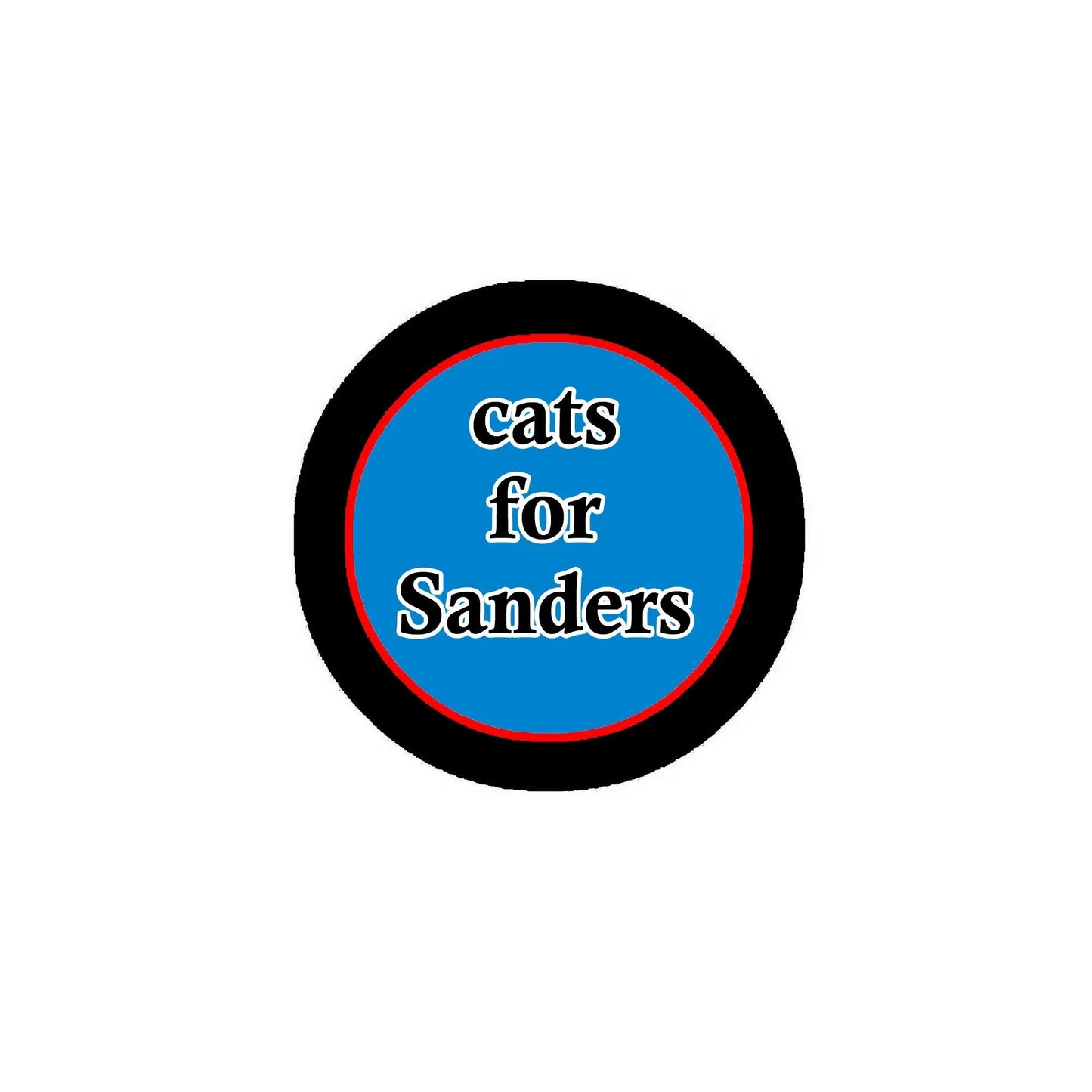 Black circular pinback with blue center reading 'Cats for Sanders'.