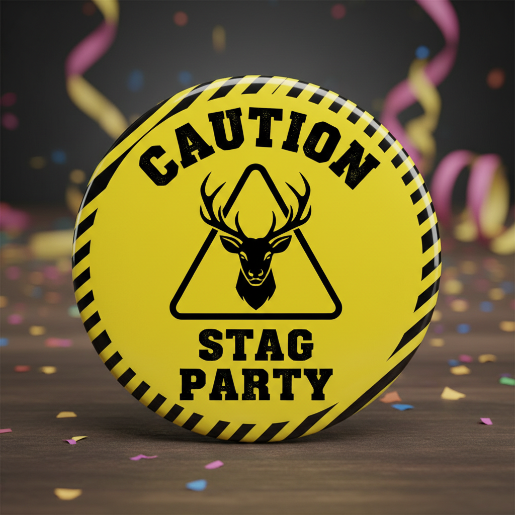Caution Stag Party Pinback 2.25-inch
