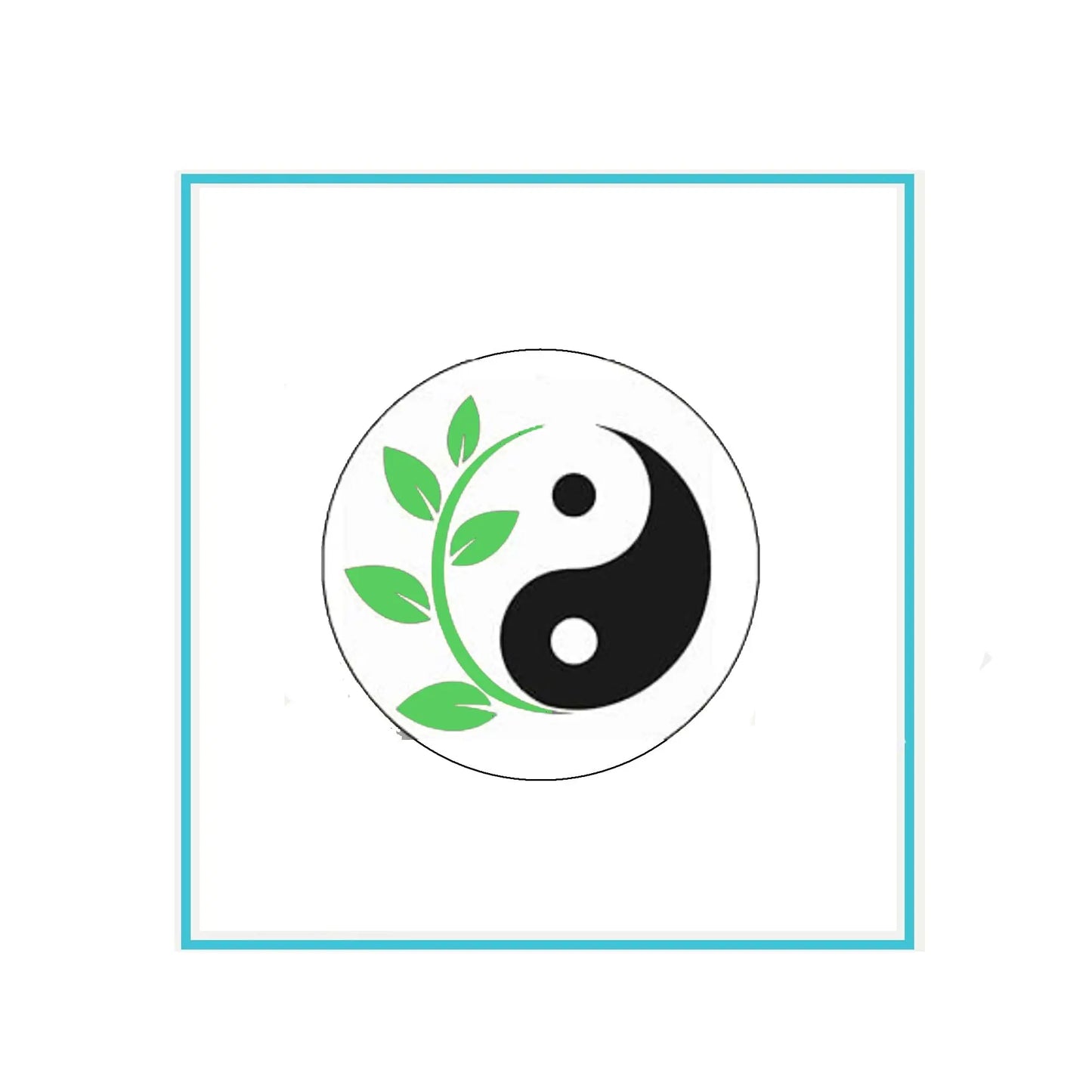 Yin-yang symbol felt badge reel with green leaf accents, round icon