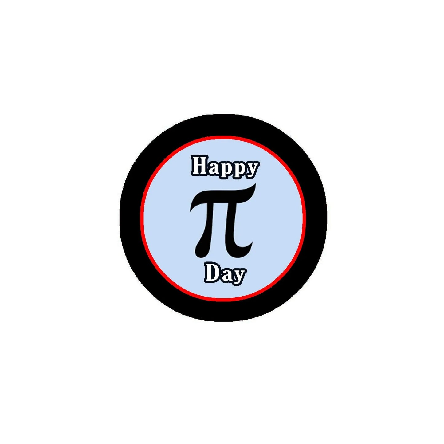 Phi Day pinback button with round black border, red ring, and Happy Phi Day text
