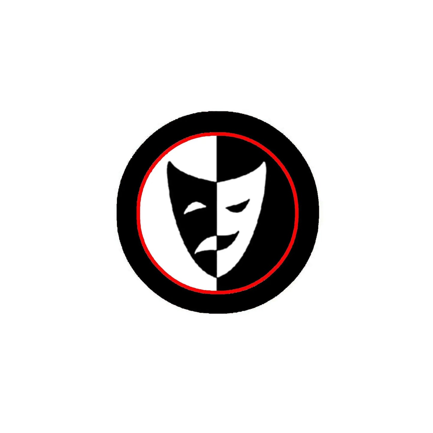 Mask Theater 1.25-inch pinback button with black theater mask, red outline and white face