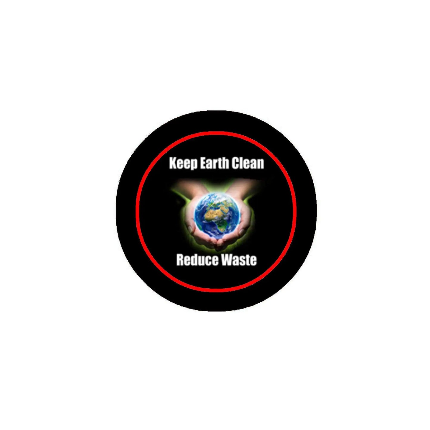 2.25-inch pinback button, black with red rim, Earth graphic and Keep Earth Clean text