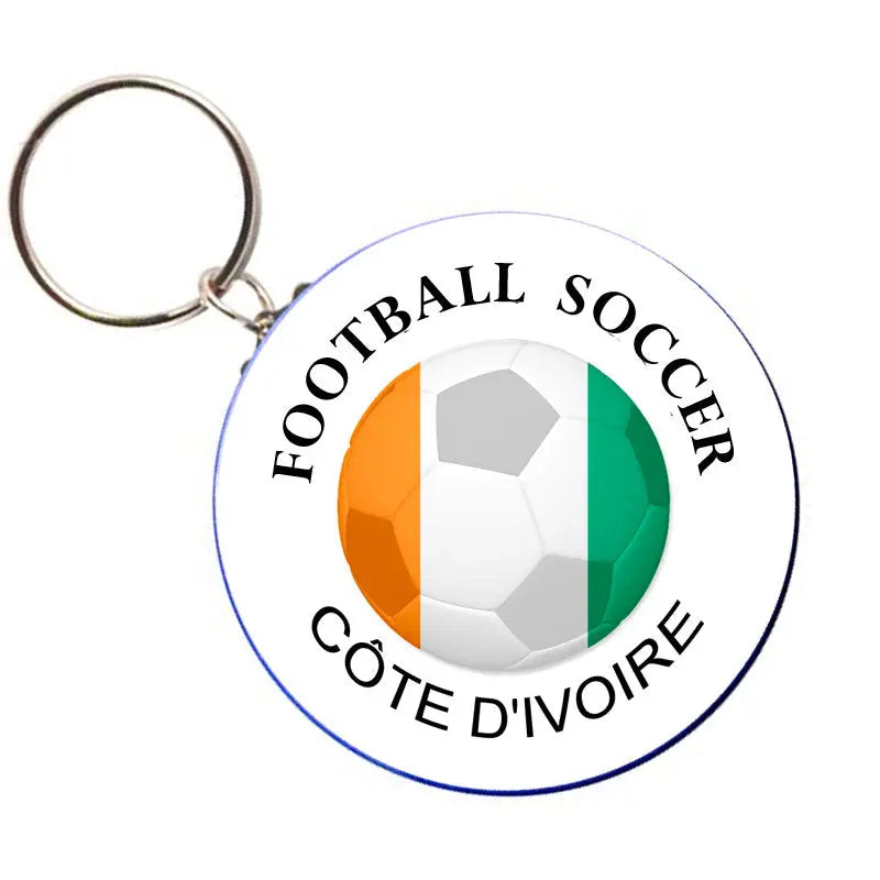 Cote dIvoire bottle opener keychain with circular football logo and ring.