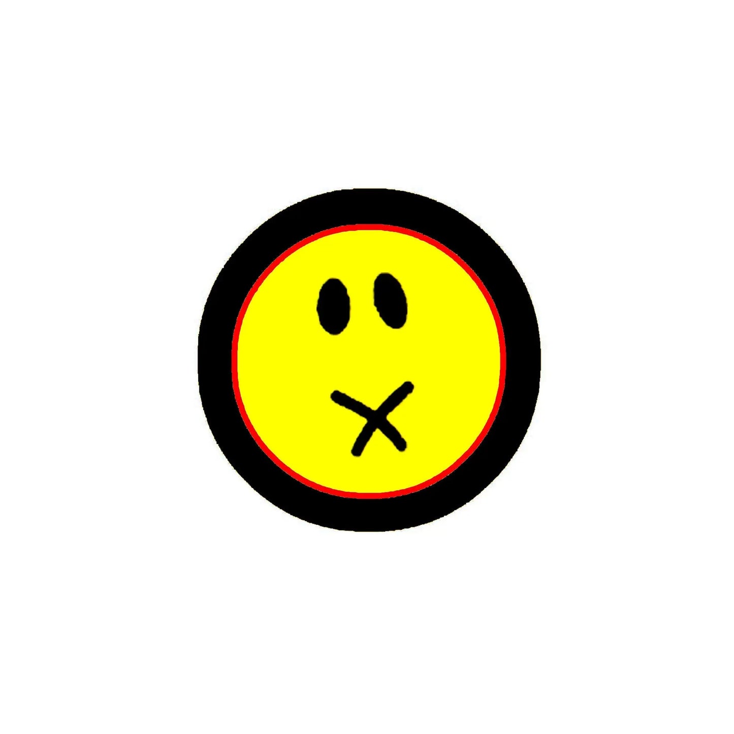 v6 1.25-inch pinback emoticon button: yellow face, black frown eyes and X mouth