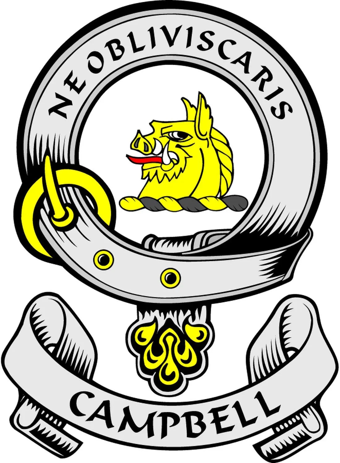 Circular family crest magnet with a yellow lion in a coat of arms design