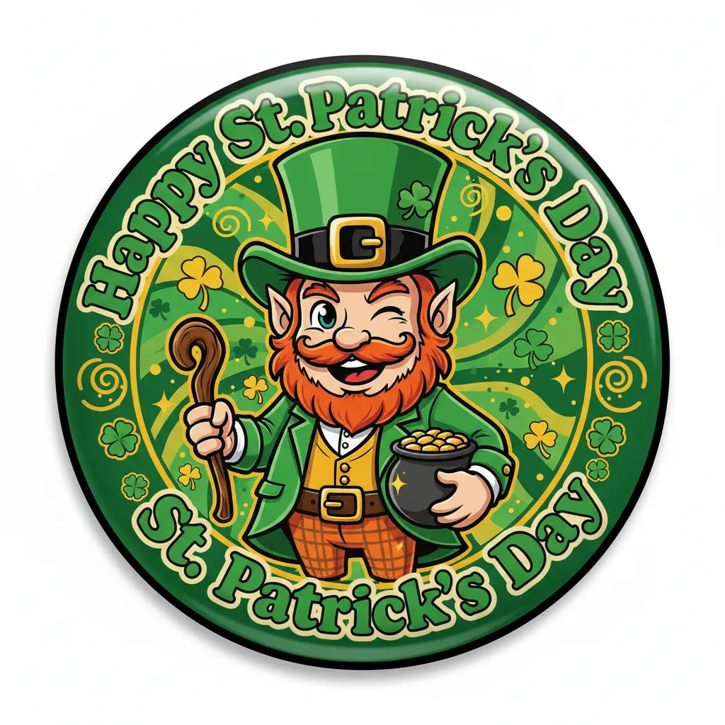 Happy Leprechaun St Patricks Day Pinback 2.25-inch