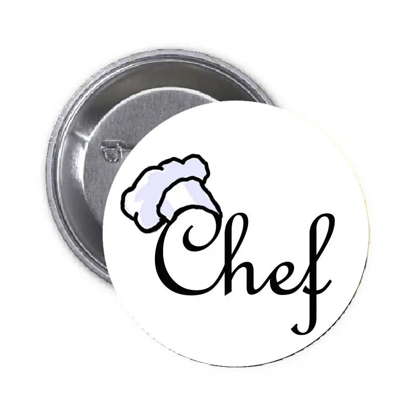 1.25-inch round pinback button with Chef word and chef hat illustration
